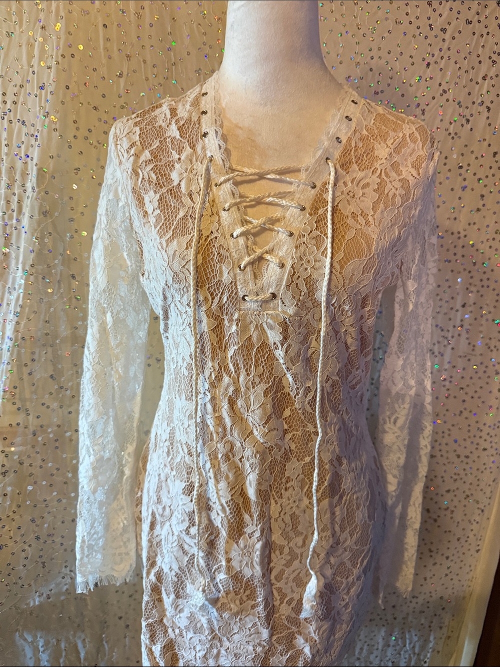 one clothing Ivory Lace Lace-Up dress